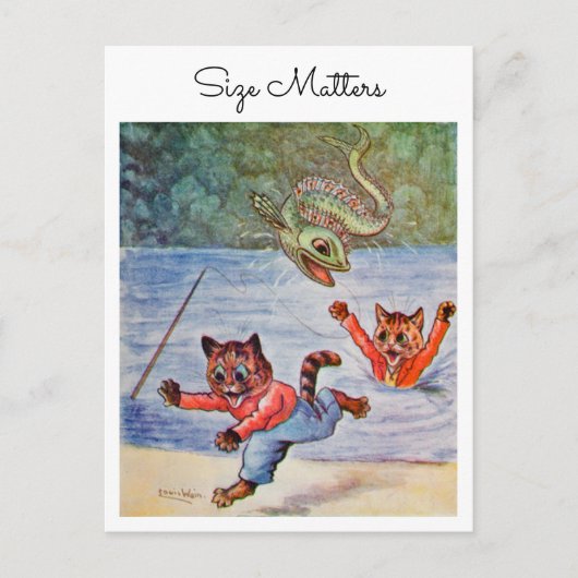 Louis Wain Macho Fun Fishing Cats Size Matters  ポストカード (正面)