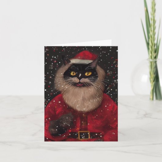 Louis Wain style Cat Santa Claus Christmas Card カード (正面)