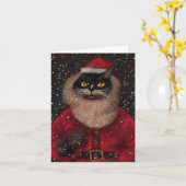 Louis Wain style Cat Santa Claus Christmas Card カード (黄色い花)