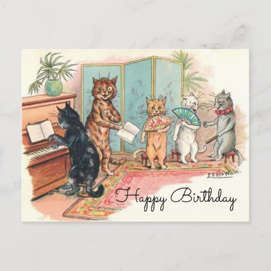 Louis Wain Victorian Cats Parlor Music circa 1903 ポストカード (正面)