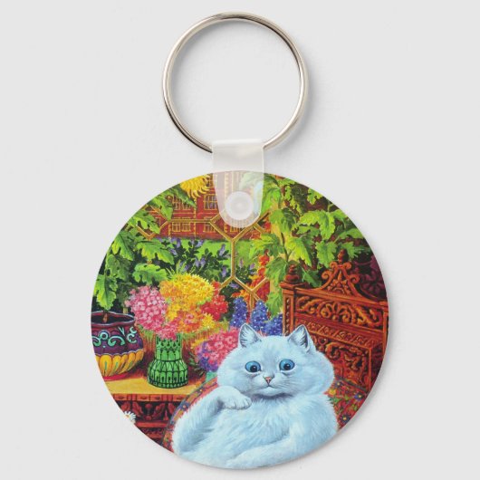 LOUIS WAIN - White Cat in Garden勉強 キーホルダー (正面)