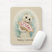 Louis Wain White cat with a fan CC0074 マウスパッド (マウス)