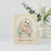 Louis Wain White cat with a fan CC0478 ポストカード (スタンド正面)