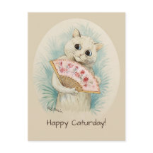 Louis Wain White cat with a fan CC0478