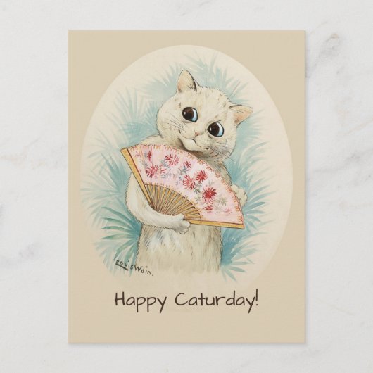 Louis Wain White cat with a fan CC0478 ポストカード (正面)