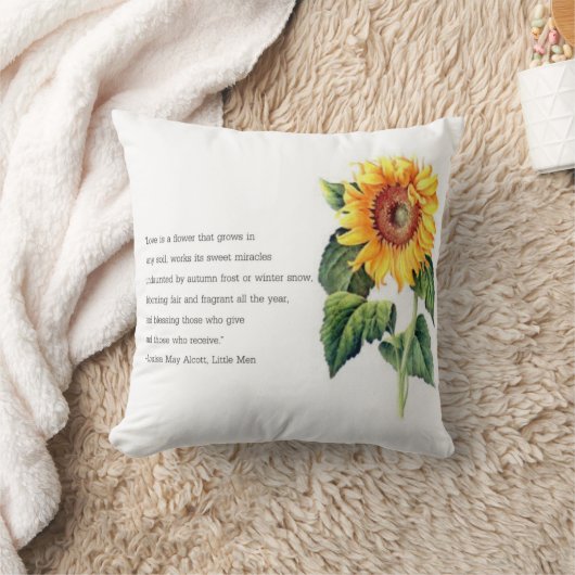 LouisaはヴィンテージのヒマワリとのAlcottの引用文よろしいです クッション (ブランケット)