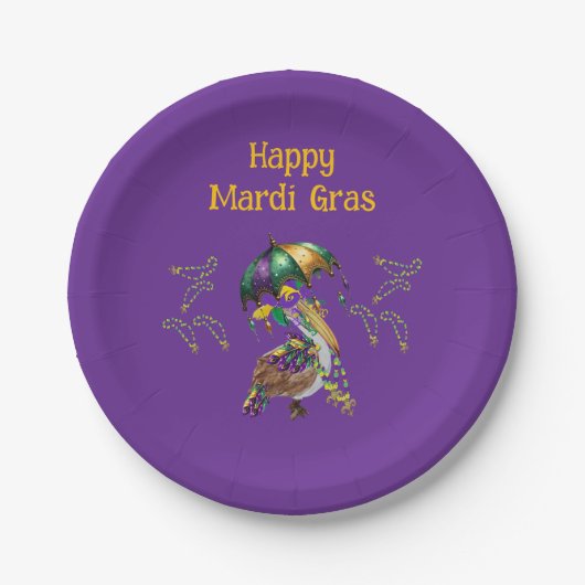 Louisiana Pelican Mardi Gras party ペーパープレート (正面)