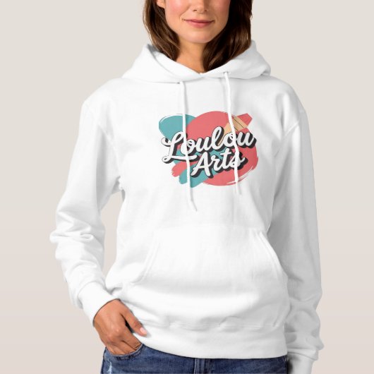 Loulou Arts Retro Hoodie - Pink Teal Brush Stroke パーカ (正面)