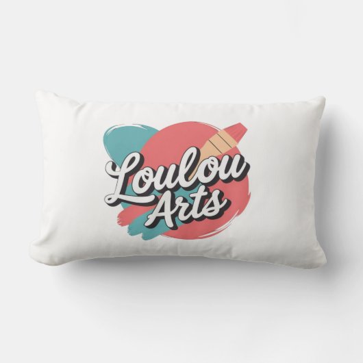 Loulou Arts Retro Pillow - Playful Pink Teal Brush ランバークッション (正面)