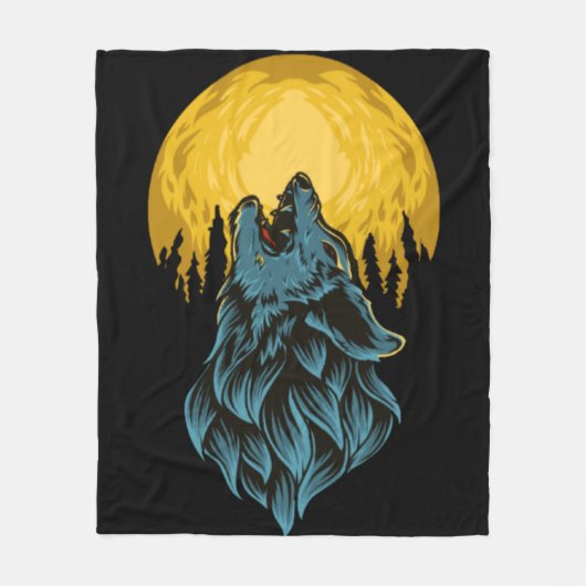 Loup avec la lune フリースブランケット (正面)