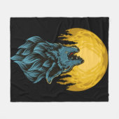 Loup avec la lune フリースブランケット (正面(横))