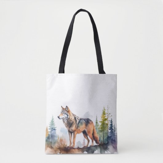 Loup en forêt à l'aquarelle トートバッグ (正面)