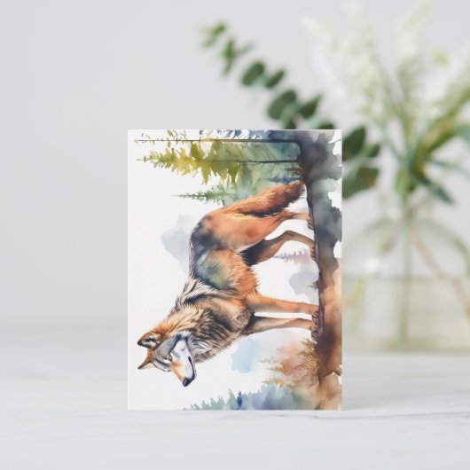 Loup en forêt à l'aquarelle ポストカード (スタンド正面)