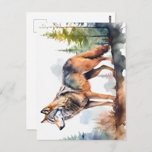 Loup en forêt à l'aquarelle ポストカード (正面/裏面)