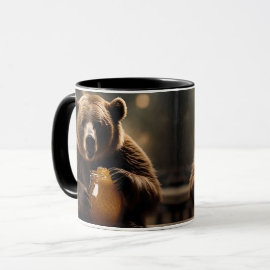  L'ours gourmand et son pot de miel doré. マグカップ (正面左)