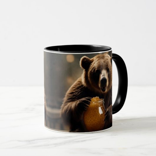  L'ours gourmand et son pot de miel doré. マグカップ (正面右)