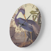 Lousiana Heron in Gray, Green, and Blue by Audubon ラージ壁時計 (傾斜)