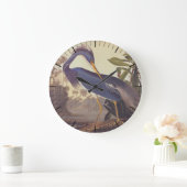 Lousiana Heron in Gray, Green, and Blue by Audubon ラージ壁時計 (ホーム)