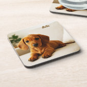 Lovable Dachshund Personalized Coaster Set コースター (左側)