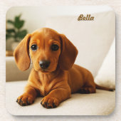 Lovable Dachshund Personalized Coaster Set コースター (正面)
