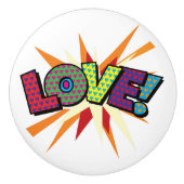 LOVEおもしろいクールレトロ漫画ブックアポップ・アートのート セラミックノブ (正面)