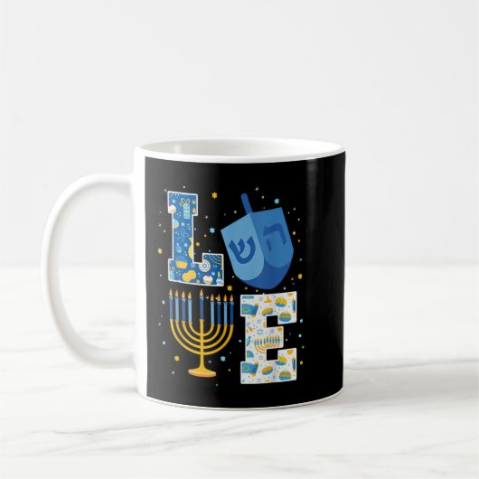 LOVEかわいいハヌカー装飾Dreidel(ユダヤ教)メノラーチャ コーヒーマグカップ (左)