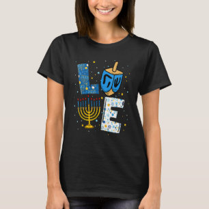 LOVEかわいいハヌカー装飾Dreidel(ユダヤ教)メノラーチャ Tシャツ