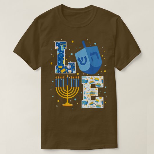 LOVEかわいいハヌカー装飾Dreidel(ユダヤ教)メノラーチャ Tシャツ (デザイン正面)