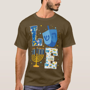 LOVEかわいいハヌカー装飾Dreidel(ユダヤ教)メノラーチャ Tシャツ
