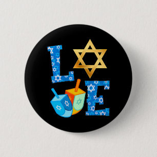 LOVEかわいいハヌカー装飾Dreidel(ユダヤ教)メノラー 缶バッジ
