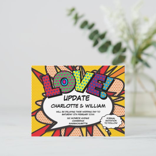 LOVEが延期された日付の変更モダン ポストカード (スタンド正面)