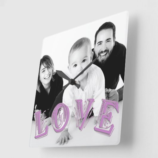 LOVEでカスタムのタイポグラフィオーバーレイ スクエア壁時計 (傾斜)