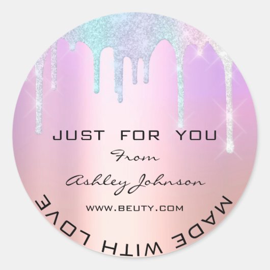 Loveで作られた感謝グリッターピンクローズホールグレープ ラウンドシール (正面)