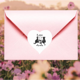 Loveで送られたモノグラム白黒猫 ハートシール