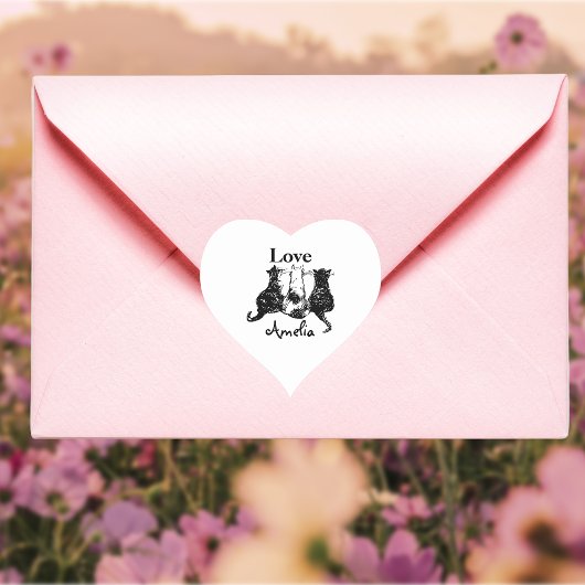 Loveで送られたモノグラム白黒猫 ハートシール