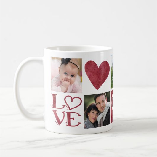 LOVEとハート5つのフォトコラージュ コーヒーマグカップ (左)
