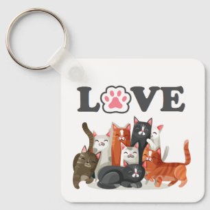 LOVEと可愛い猫の群れのイラスト キーホルダー
