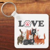 LOVEと可愛い猫の群れのイラスト キーホルダー (正面)