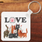 LOVEと可愛い猫の群れのイラスト キーホルダー (裏面)