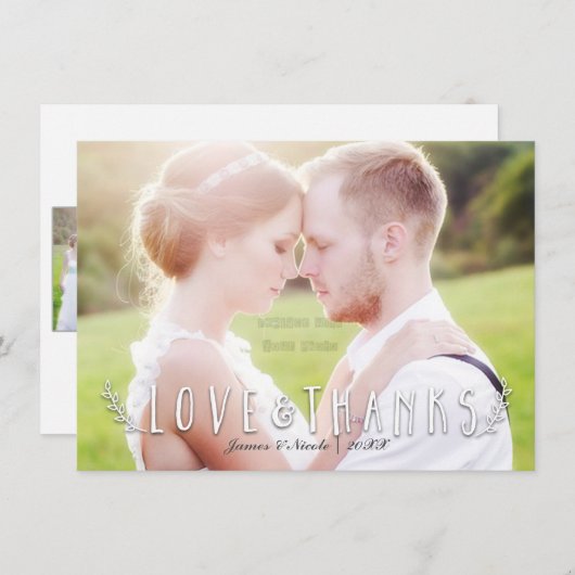 LOVEと感謝していタイポグラフィフォトカード前面と背面 サンキューカード (正面/裏面)