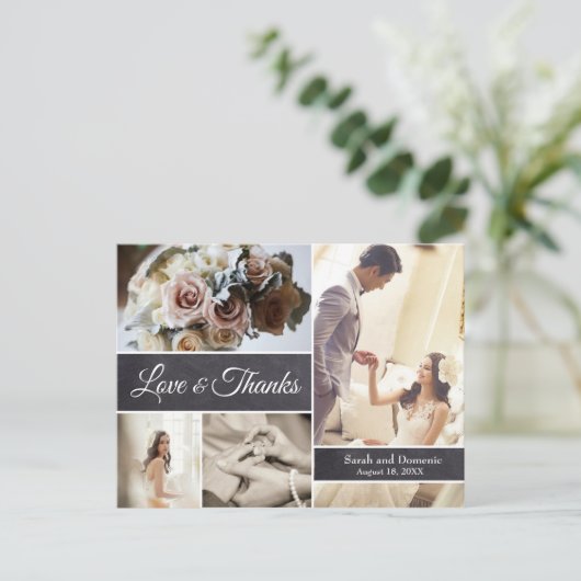 LOVEと感謝していScriptの結婚コラージュ写真 ポストカード (スタンド正面)