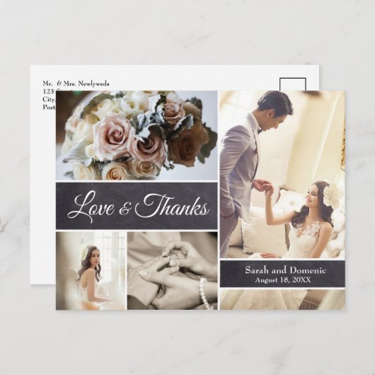 LOVEと感謝していScriptの結婚コラージュ写真 ポストカード (正面/裏面)