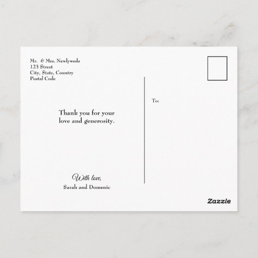 LOVEと感謝していScriptの結婚コラージュ写真 ポストカード (裏面)