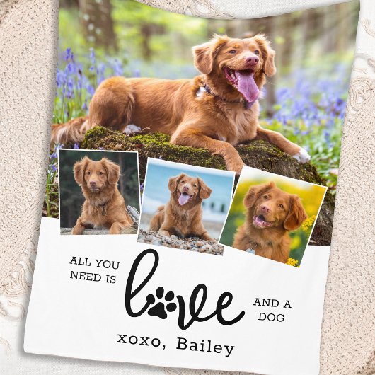 LOVEとDOGカスタム4 Photo Collage フリースブランケット