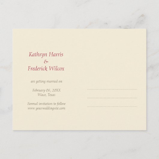 LOVEの結婚リングカスタムは日付はがきを保存 案内ポストカード (裏面)