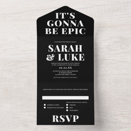 LOVEはっきりしたの結婚白黒- It'Will be Epic オールインワン招待状 (内側)