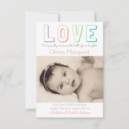 LOVEイエロークローバー- 3x5誕生発表 案内状 (正面)