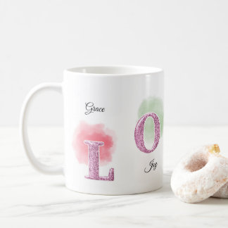 LOVEイニシャル カスタムネーム 水彩デザイン コーヒーマグカップ