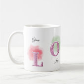 LOVEイニシャル カスタムネーム 水彩デザイン コーヒーマグカップ (左)