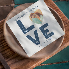 LOVEグラフィックミニマリストタイプライター結婚フォト スタンダードランチョンナプキン